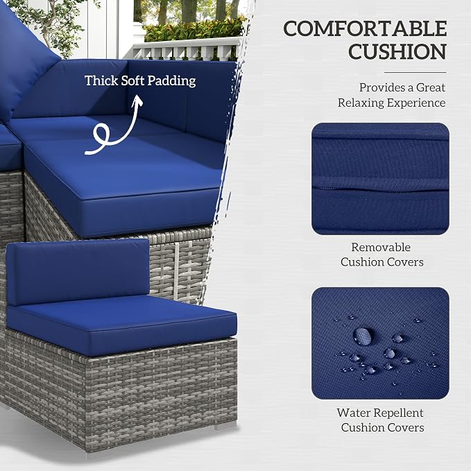 Outsunny 7 Piece Patio Furniture Set, Wicker Outdoor Sectional Sofa Set - Image 4