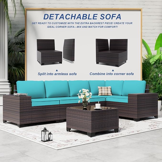 Outdoor Patio Furniture Set, 6 Pieces Outdoor Sectional Furniture High Backrest - Image 7