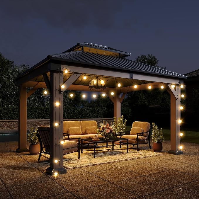 Aoxun 10' x 12' Outdoor Wood Gazebo, Hardtop Gazebo Permanent Wooden Pavilion - Image 2