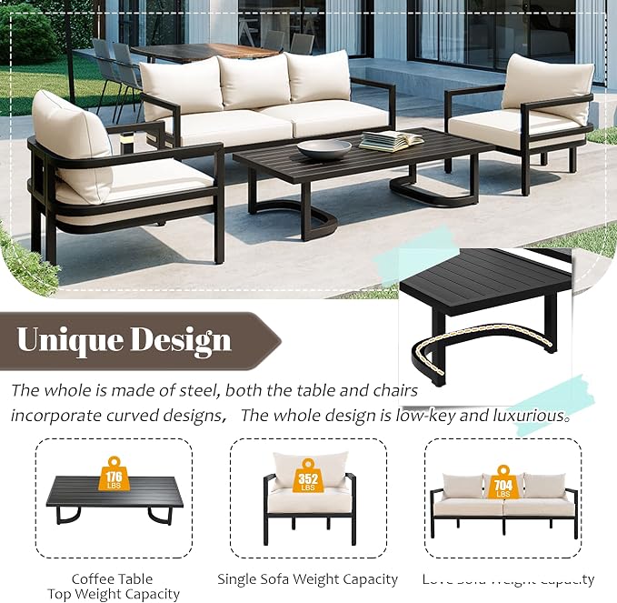 Merax 4 Piece Sectional Furniture Patio Sofa Multi-Person Outdoor Steel Sofa Set - Image 2