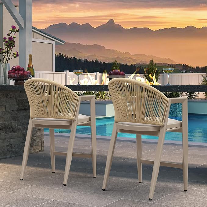PURPLE LEAF Outdoor Counter Height Bar Stools Set of 2 Wicker Rattan Counter - Image 8