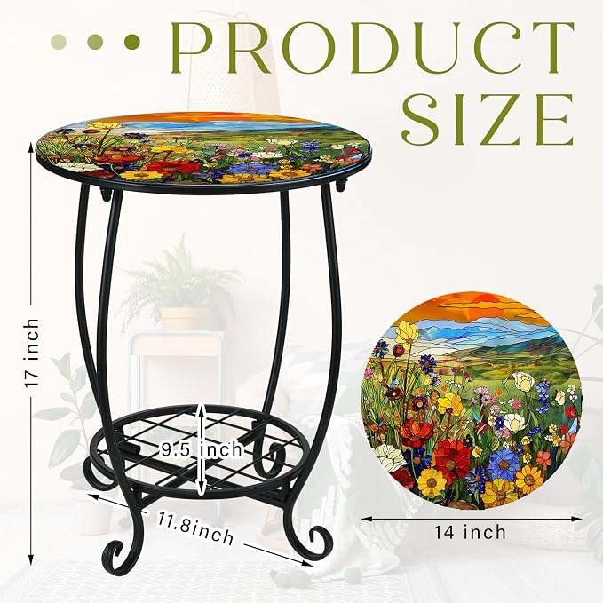Outdoor Side Table Round Small Mosaic Patio Accent Indoor End Plant Coffee Tea - Image 3