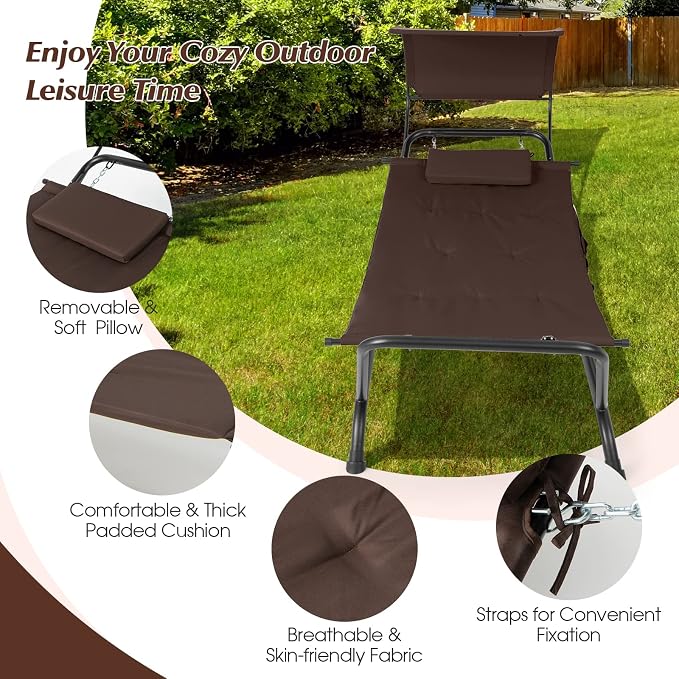 Giantex Hanging Hammock with Stand, Patio Hanging Chaise Lounge Chair w/Canopy - Image 5