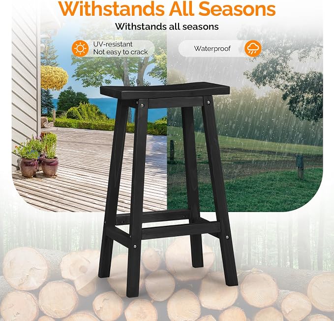 VINGLI Outdoor Bar Stools Set of 2, Solid Cedar Wood Barstools - Image 6