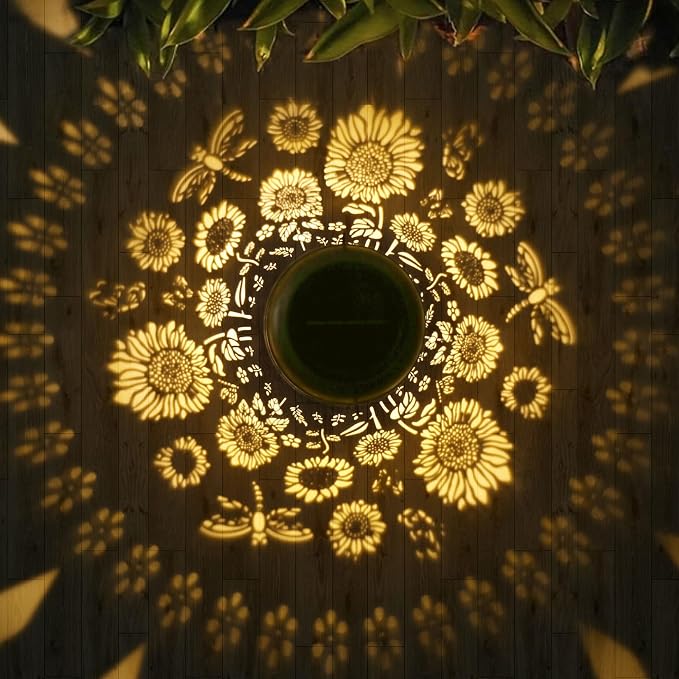 Kaixoxin 2 Pack Solar Garden Decor Metal Lantern Sunflower Table Lamp Bronze - Image 2