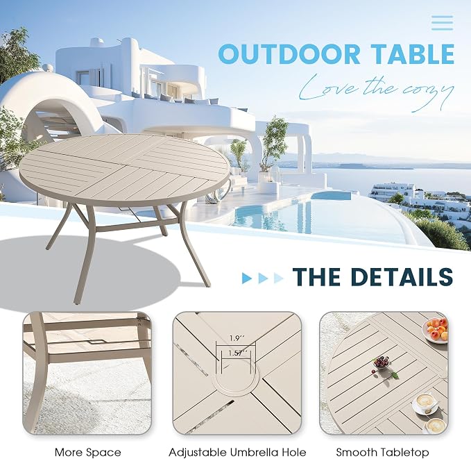 Patio Dining Table for 6-8, Round Metal Outdoor Table - Image 4