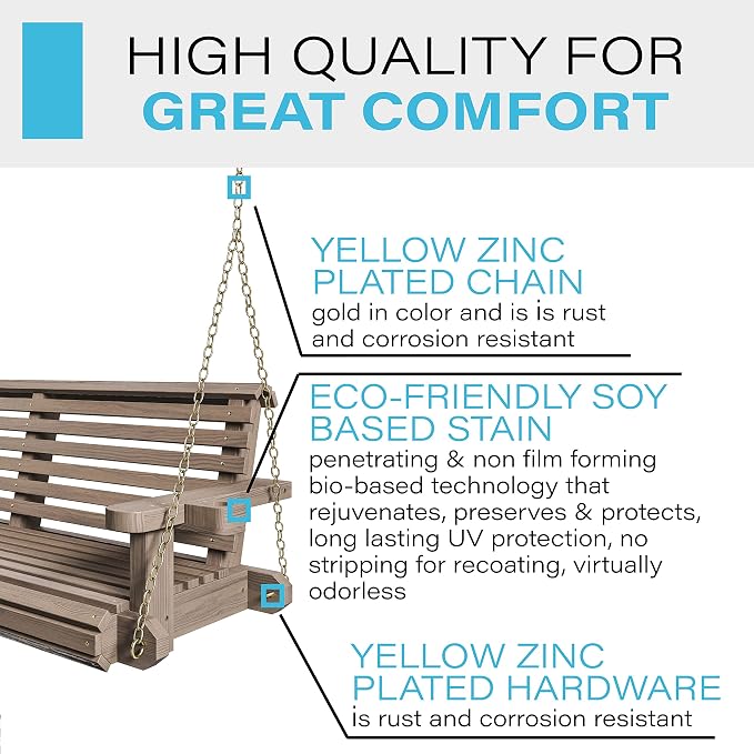 Porchgate Amish Heavy Duty 800 Lb Roll Comfort Treated Porch Swing W/Chains - Image 3