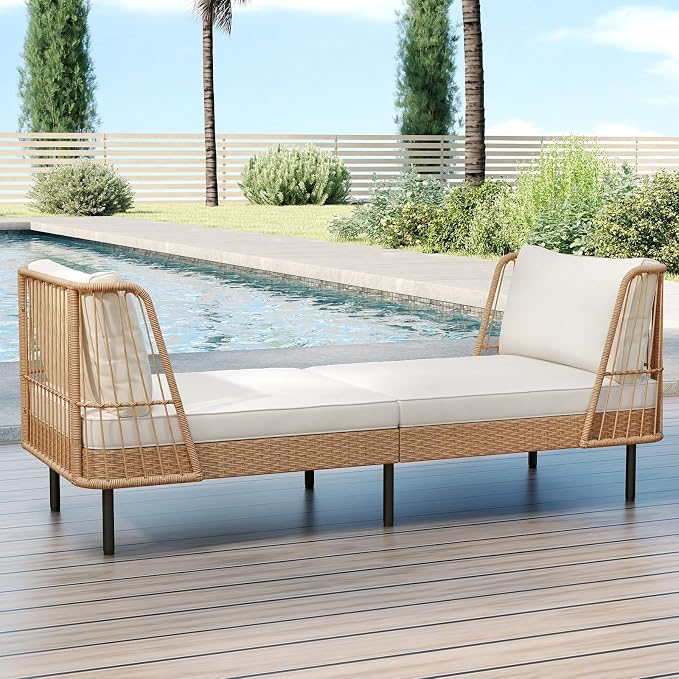 Tangkula Patio Rattan Daybed, Boho Outdoor Wicker Lounge Sofa - Image 2