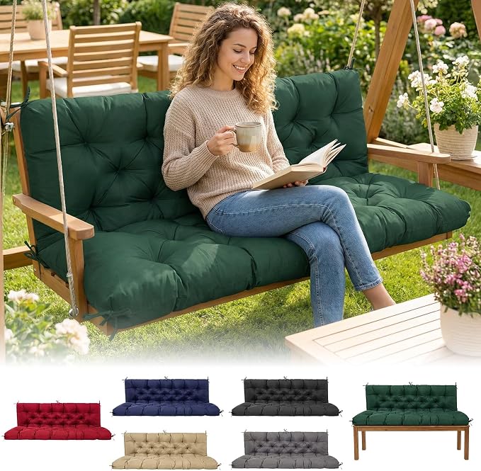 Waterproof Porch Swing Cushions 60 Inch, 2 3-Seater Replacement by EVJUICION