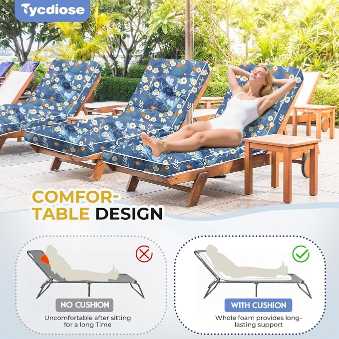 Outdoor Chaise Lounge Chair Cushion, Waterproof Non-Slip Patio Chaise Lounge - Image 4
