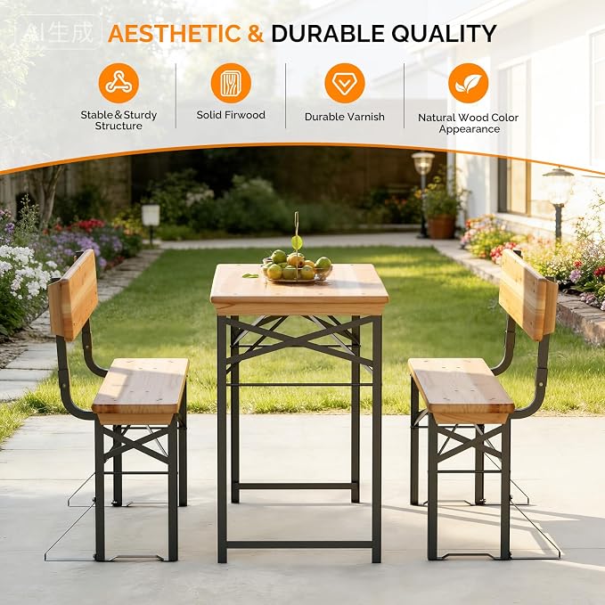 VINGLI 45 Inch Folding Picnic Tables and Chair Set - Image 4