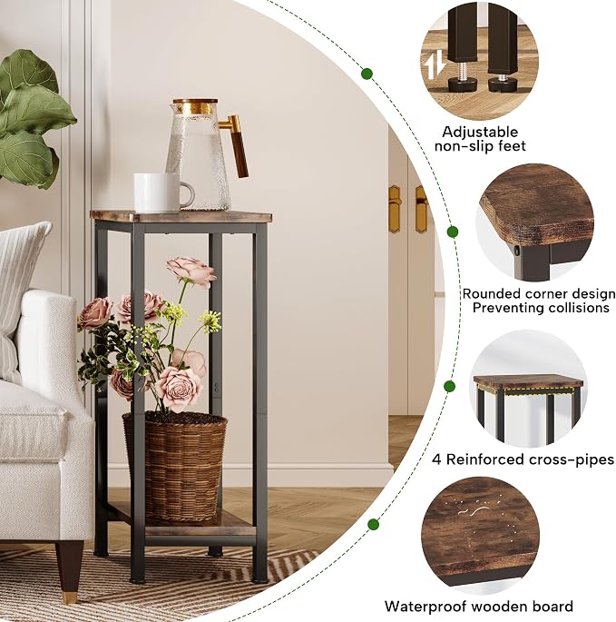 Homeiju Plant Stand Indoor, 2 Tier Wood Corner Plant Stand, Modern Square Plant - Image 8