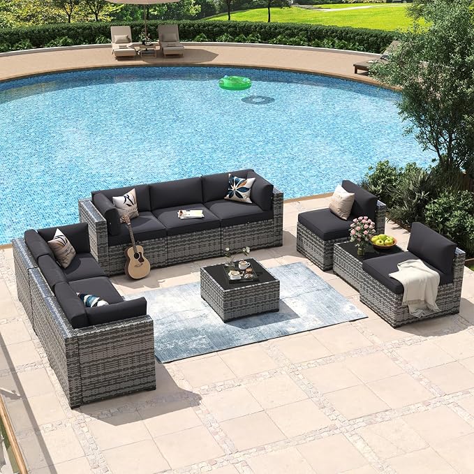 Aoxun 10 Piece Patio Furniture Set Wicker Rattan Patio Conversation Set Outdoor - Image 3