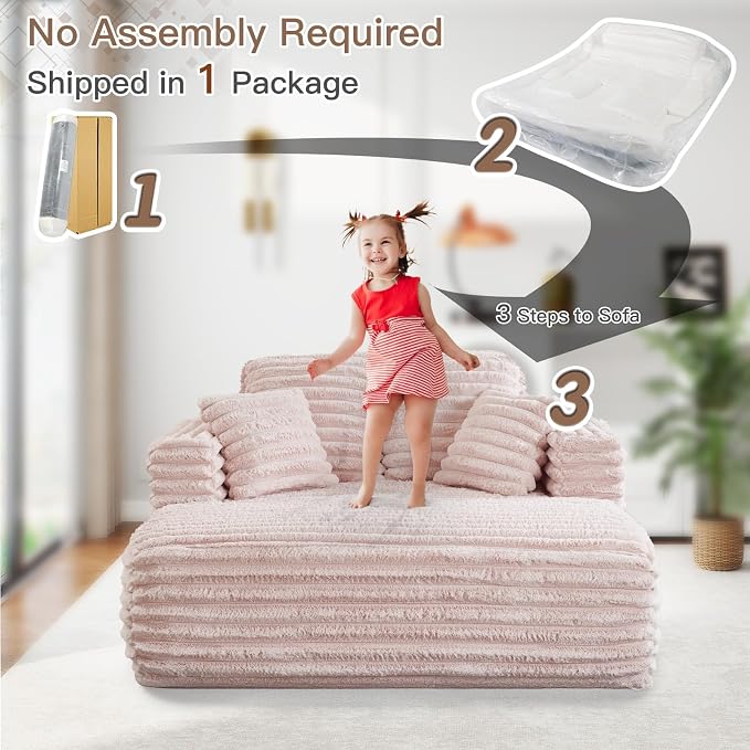 56" Oversized Chaise Lounge Chair Indoor, Plush Faux Fur Sleeper Sofa Couch Bed - Image 8
