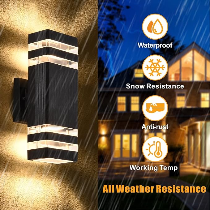 DASTOR 4 Pack Outdoor Wall Lights, Modern Exterior Lighting Fixtures Wall Mount - Image 2