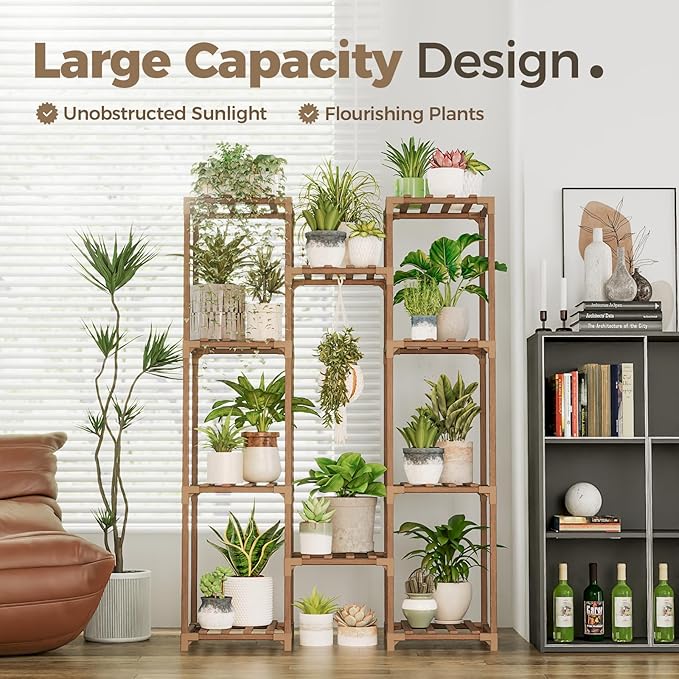 Bamworld Plant Stand Indoor Outdoor Tall Plant Shelf - Image 2