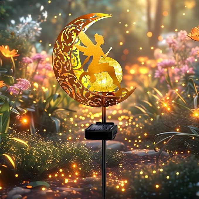 YJFWAL Garden Solar Lights Pathway Stake Lights Moon Fairy Glass Globe by YJFWAL