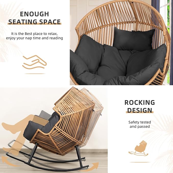 Vongrasig Wicker Egg Chair PE Rattan Rocking Chair - Image 4