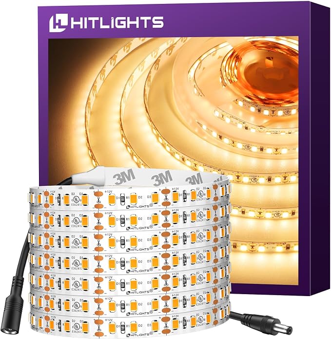 HitLights LED Strip Lights Warm White 3000K, 16.4ft High Density Tape Light by HitLights