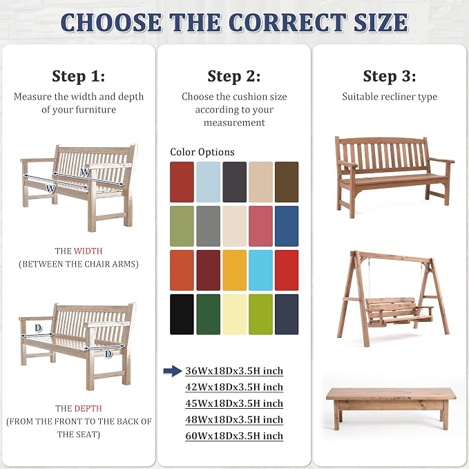 Premium Outdoor Bench Cushions for Patio Furniture 3.5inches Memory Foam Bench - Image 3