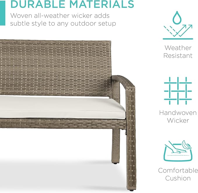 Best Choice Products Outdoor Bench 2-Person Wicker Garden Patio Benches Seating - Image 5