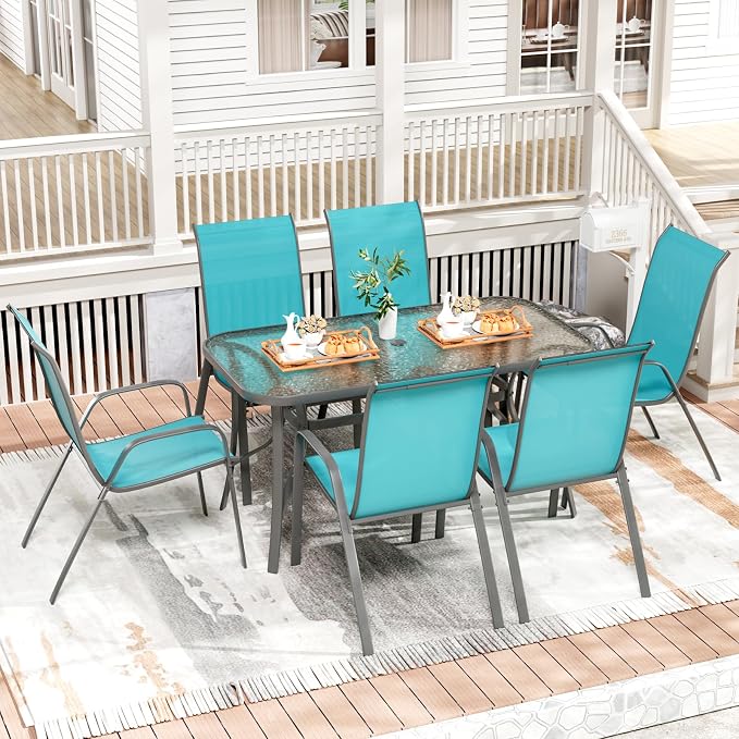 TLSUNNY 7 Pieces Patio Dining Set, Outdoor Table and Chairs W/1.69″ Umbrella - Image 7