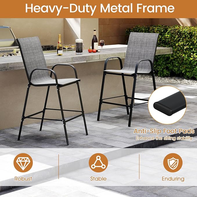 Tangkula Outdoor Bar Stools Set of 4, Enlarged Seat & Metal Frame, Tall Patio - Image 6