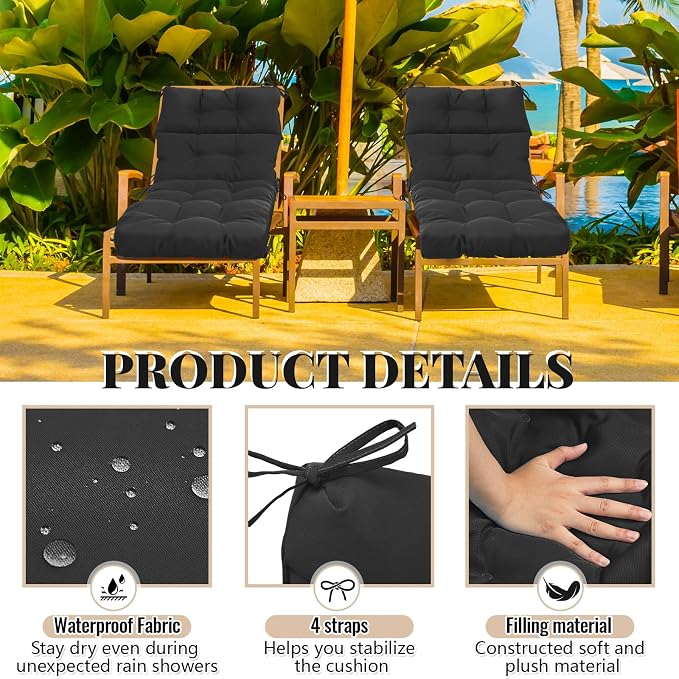 Kigley 2 Pcs Chaise Lounge Cushions 75 x 22 x 5 Inches Soft Lounge Chair - Image 5