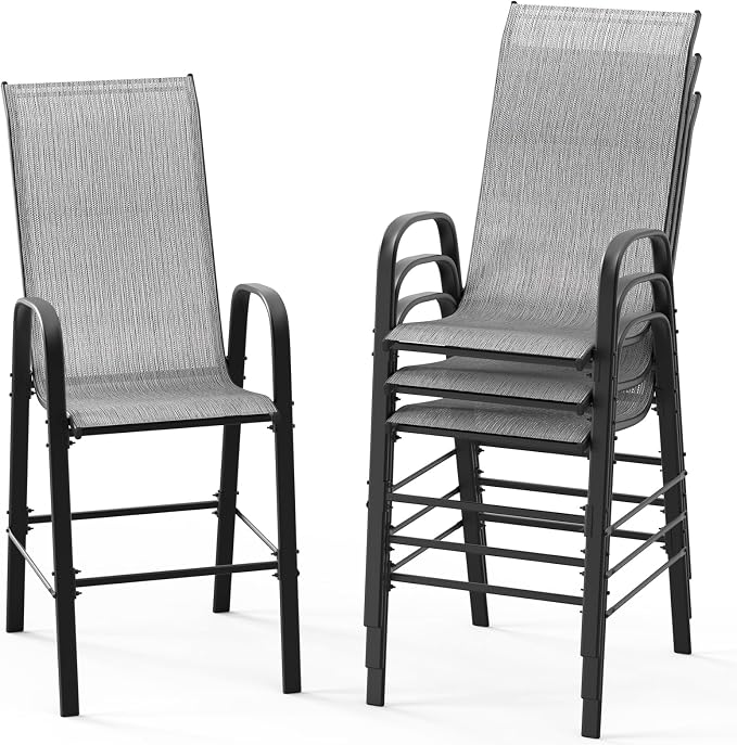 VINGLI Set of 4 Stackable Outdoor Bar Stools – Sling Chairs by VINGLI
