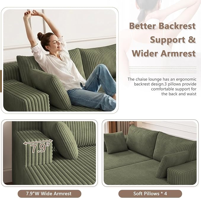 ODUWA Oversized Double Chaise Lounges Indoor, Upholstered Boneless Cloud - Image 3