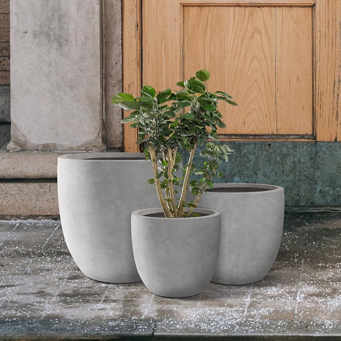 Kante 20", 13.4" Dia Round Concrete Planters, Outdoor Indoor Modern Decorative - Image 12