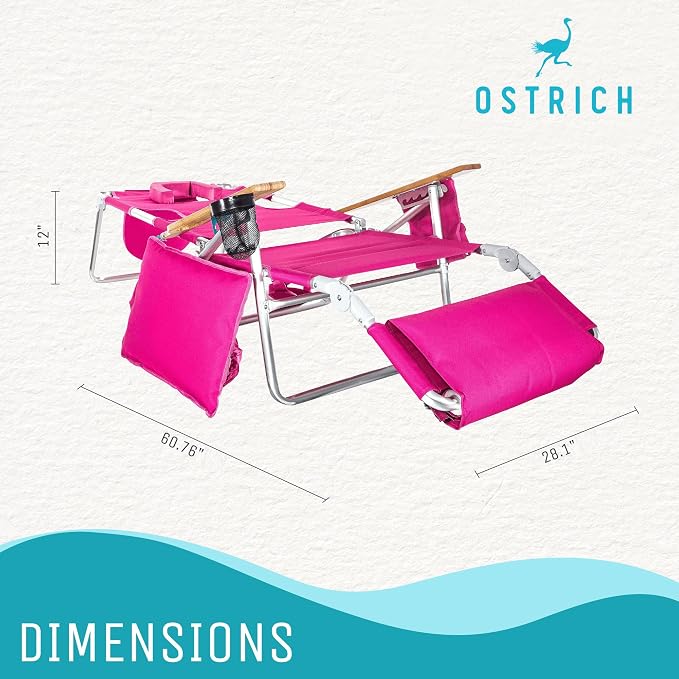 Ostrich Reclining Lounge Chair, Deluxe 3 in 1 Folding Outdoor Beach Lounger - Image 3
