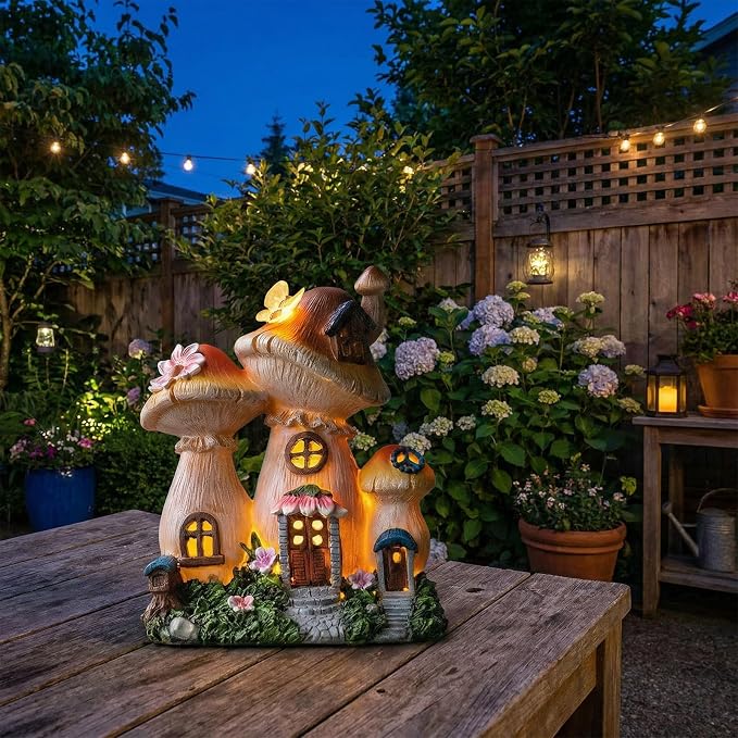 Solar Garden Statue Lights Mushroom Mothers Day Decorations Fairy House - Image 7