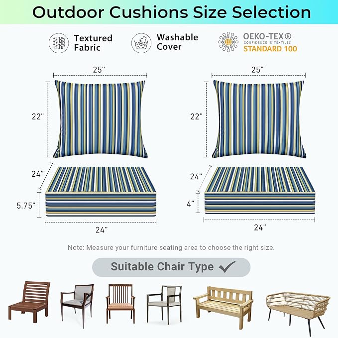 Outdoor Cushions for Patio Furniture, Outdoor Seat Cushion Set 24 x 24 x 5.75 - Image 6