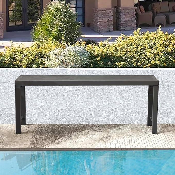 Outdoor Metal Backless Bench, All Wheather Outdoor Bench - Image 3