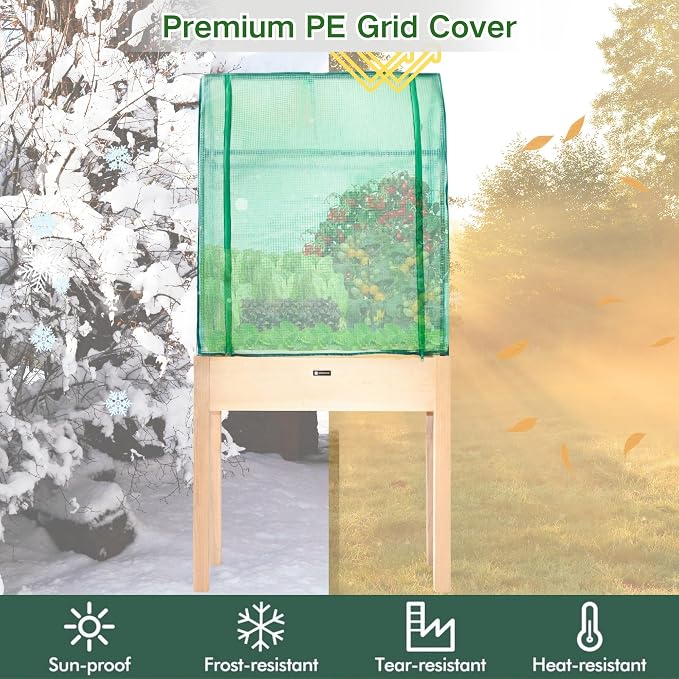 Raised Garden Bed with Greenhouse Cover, Elevated Wood Planter Box with Legs & - Image 5