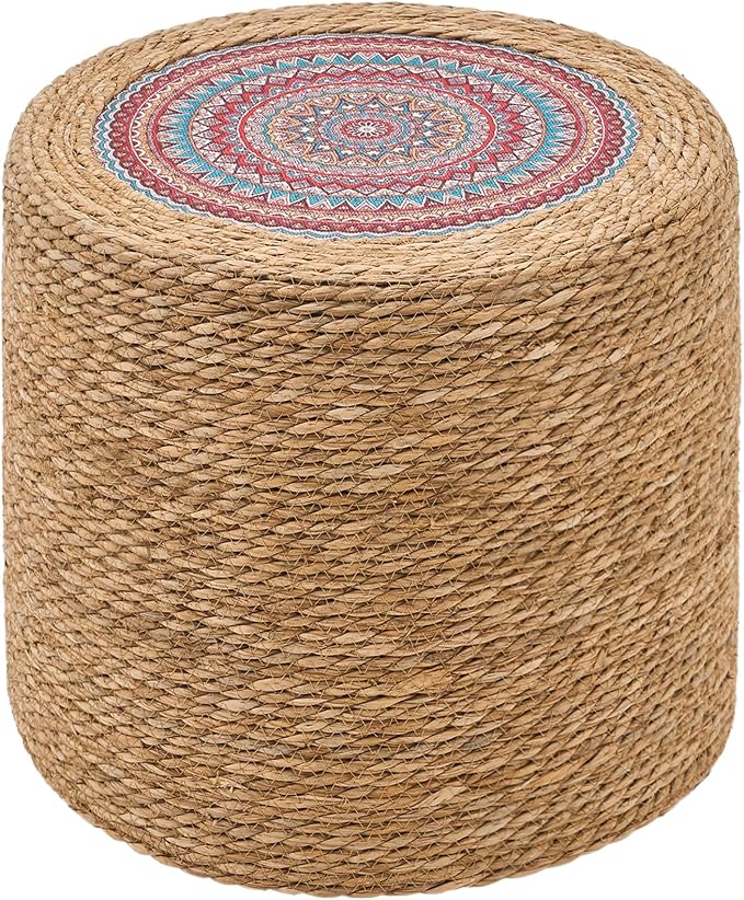 Wimarsbon 18'' Ottoman Pouf, Natural Braided Poof, Rustic Handweave Lounge by Wimarsbon
