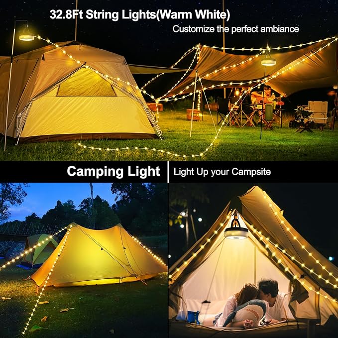 SMY Lighting 3 in 1 Camping String Light Rechargeable, Warm White Portable - Image 5