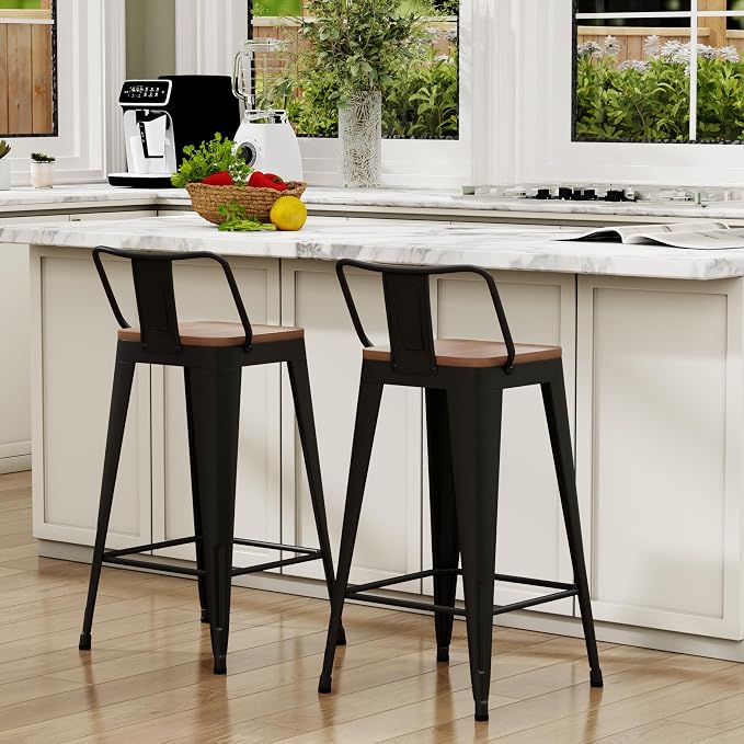 WENTMENT Bar Stools Set of 2 Counter Height Metal Barstools - Image 5