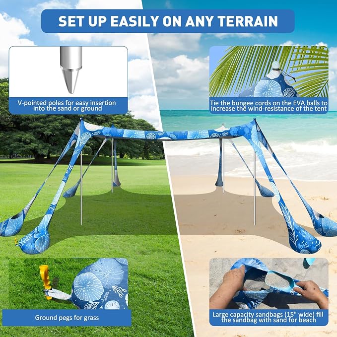 Beach Tent Sun Shelter 10x10ft Beach Canopy Easy Pop Up Sun Shade Portable - Image 4