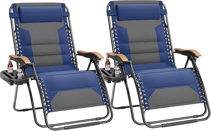 PHI VILLA XXL Oversized Padded Zero Gravity Chair Set of 2, Foldable Patio by PHIVILLAThepioneerofcomfortablehouseholdsupplies