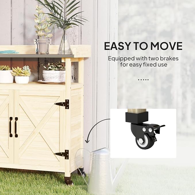 Outsunny Outdoor Wooden Potting Bench Table, Garden Workstation - Image 4