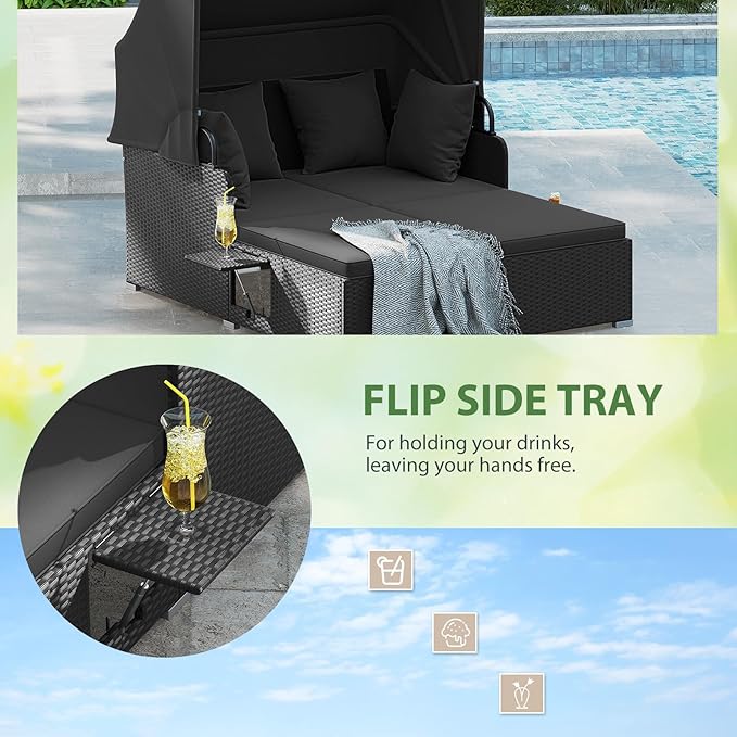 ORALNER Outdoor Daybed, 2-Person Wicker Patio Sofa - Image 5