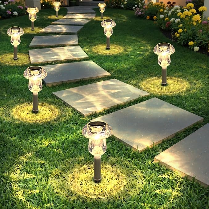 Mancra 8 Pack Solar Pathway Lights Outdoor, Mushroom Solar Garden Lights - Image 7