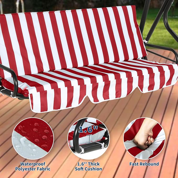 Outdoor Patio Swing Chair with Adjustable Canopy 3-Seat Heavy-Duty Steel Frame - Image 5