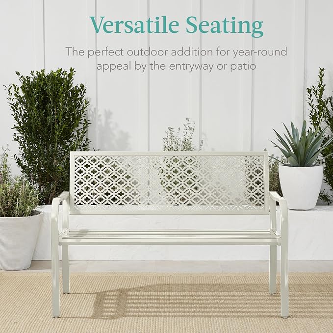 Best Choice Products Outdoor Bench 2-Person Metal Steel Benches Furniture - Image 6