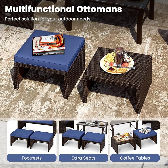 Tangkula 2 Pieces Patio PE Rattan Ottomans, Poolside and Yard - Image 4