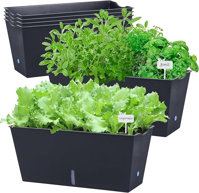 Window Box Planter 6 Pcs, 16.5 Inches Self Watering Rectangle Flower Plant Pots by Oliz