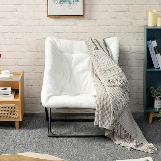 HollyHOME X-Large Saucer Chair, Comfy Oversized Folding Chair, Faux-Fur Reading - Image 9