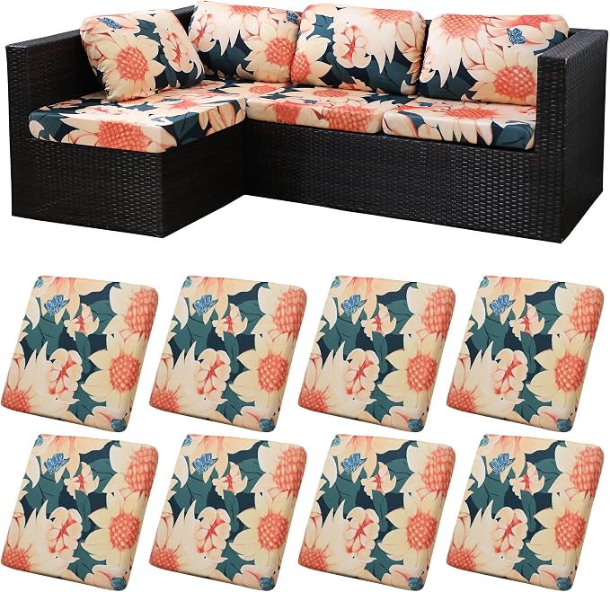 8Pcs Patio Cushion Covers, Outdoor Cushions Covers, Stretch Cushion Covers by Unknown